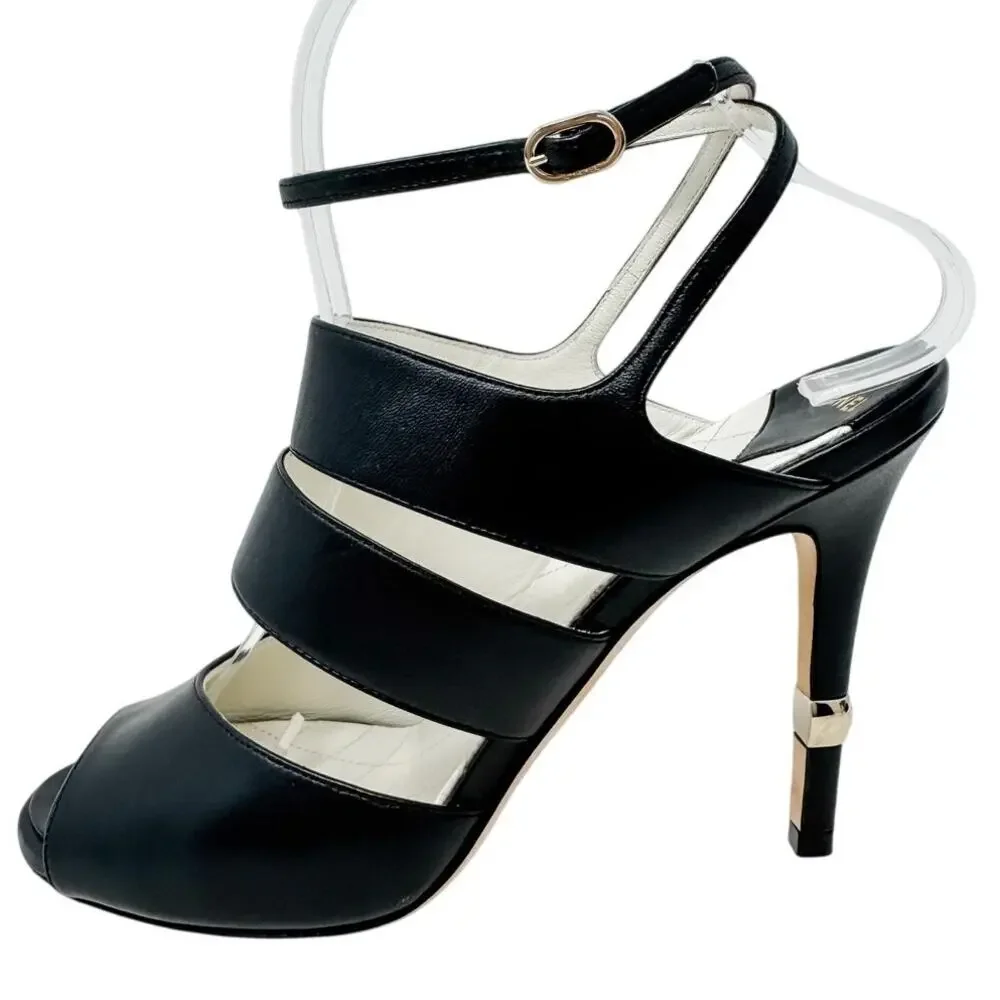 Chanel Cruise 2019 CC Logo Caged Leather Ankle Strap Heel Sandals size 38C US7